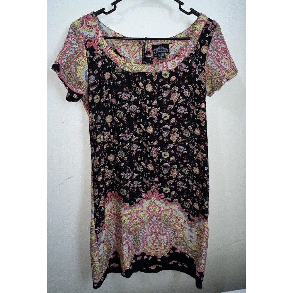 Angie Womens Short Sleeve Floral Dress Black Pink Y2K Lightweight Size Small